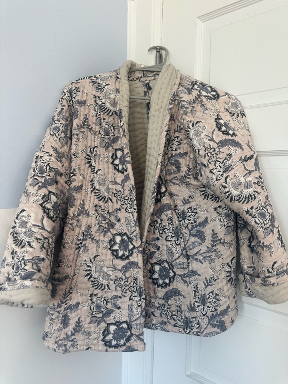 Quilted Floral Jacket in Beige